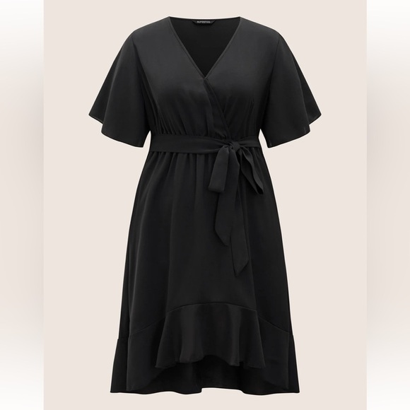 BloomChic Plus Size XL Solid Tie Surplice Ruffle High Low Dress us14-16 - Picture 7 of 8